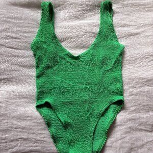Hunza G crinkle one piece in lime green color